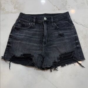 American Eagle Women Distressed Black Denim Shorts Stretch Size 00